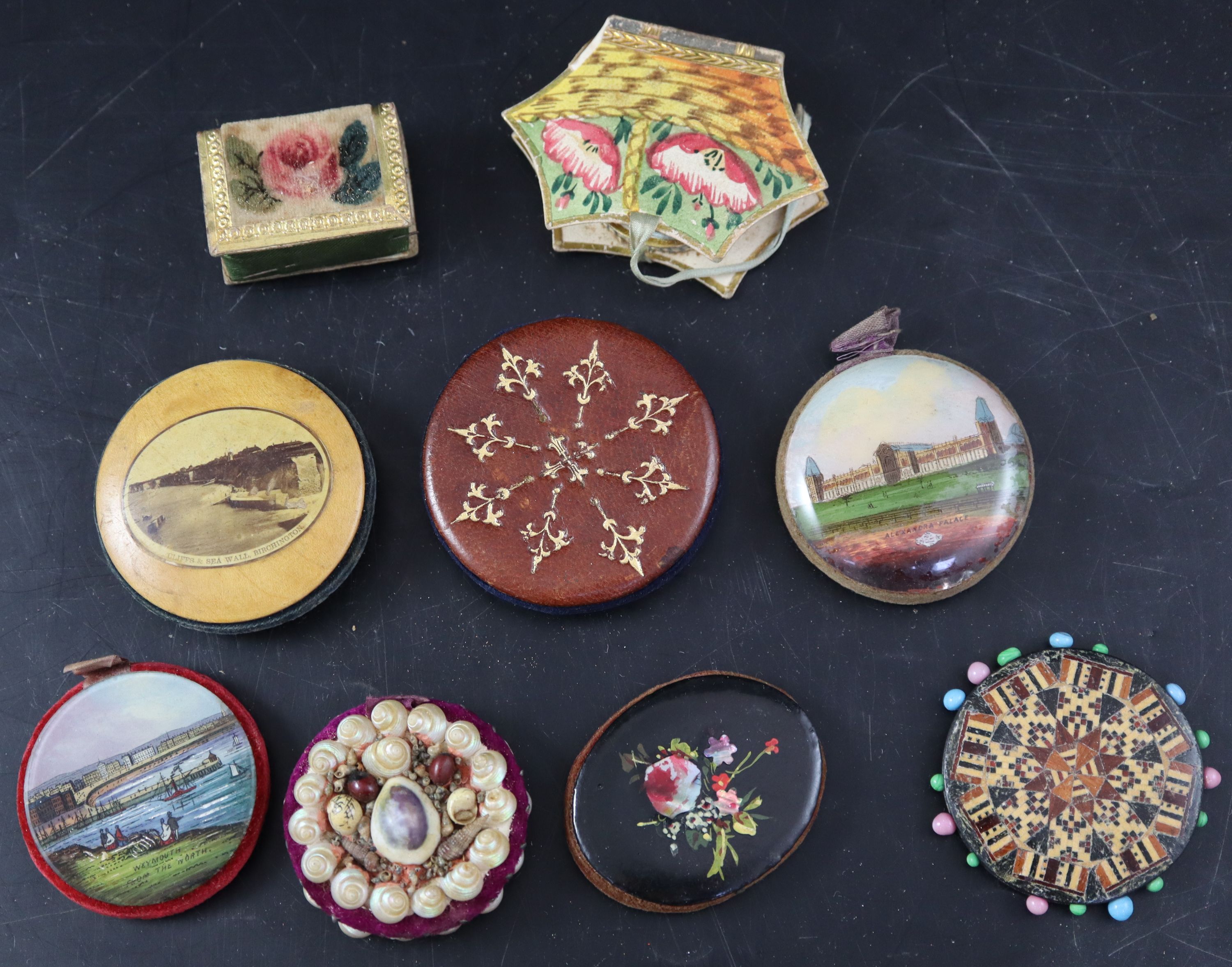 Ten assorted 19th century pin cushions